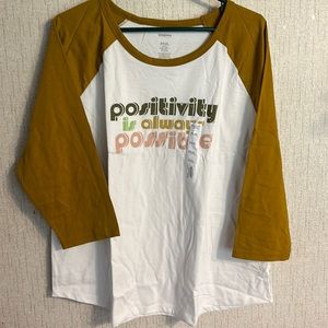 SONOMA PETITE POSITIVITY IS ALWAYS POSSIBLE RAGLAN TEE: 3/4 SLEEVE: NWT: SZ PXXL